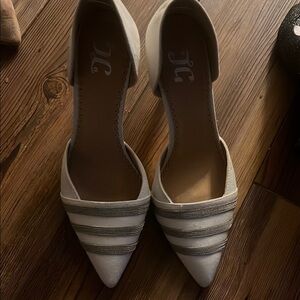 JC White Striped Heels